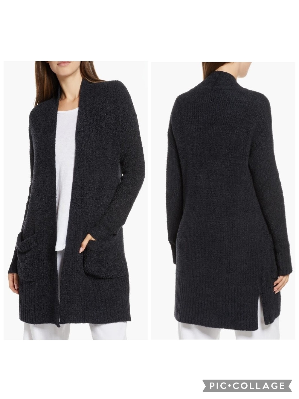 Barefoot Dreams CozyChic Lite Long Weekend Open Front Cardigan Black Size M